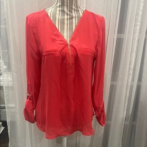 Active USA Vibrant Orangey Zip-Front Blouse